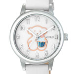 Reloj analógico New Muffin de acero con correa de piel blanca - Imagen 3