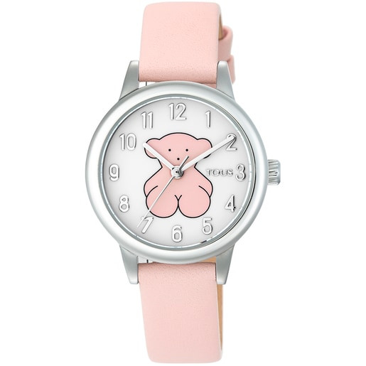 000351435_00 Reloj analógico New Muffin de acero con correa de piel rosa - Imagen 1