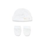 Conjunto de bebé gorro y manoplas liso blanco