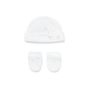 Conjunto de bebé gorro y manoplas liso blanco
