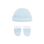 Conjunto de bebé gorro y manoplas liso celeste