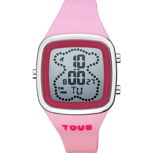 3000131400_00 Reloj digital con correa de silicona en color rosa y caja de acero TOUS B-Time - Imagen 1