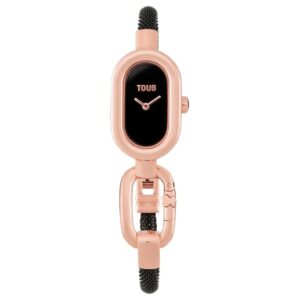Reloj analógico con brazalete de acero IP negro y caja de acero IPRG rosado TOUS Hold Oval