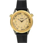 Reloj analógico con correa de silicona negra y caja de acero IPG dorado TOUS Now