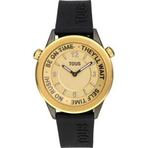 Reloj analógico con correa de silicona negra y caja de acero IPG dorado TOUS Now
