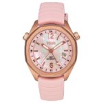 Reloj gmt automático con correa de silicona rosa, caja de acero IPRG rosa y esfera de nácar TOUS Now