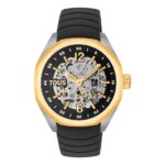 Reloj analógico automático con caja de acero IPG dorado y brazalete de silicona negra TOUS Now