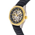 Reloj analógico automático con caja de acero IPG dorado y brazalete de silicona negra TOUS Now - Imagen 2