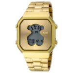 Reloj digital D-Bear SQ de acero IP dorado