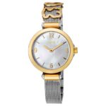 Reloj analógico Icon Charms de acero IP dorado con nácar
