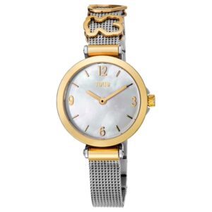 Reloj analógico Icon Charms de acero IP dorado con nácar
