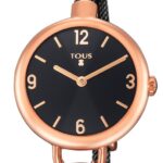 Reloj analógico Hold de acero IP rosado con correa de acero IP negro