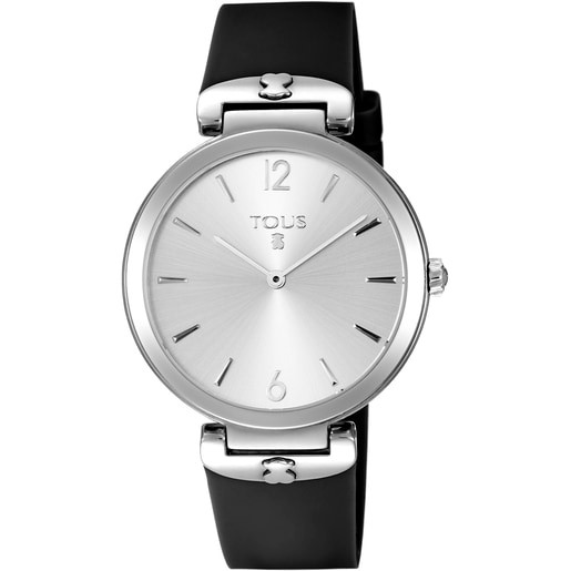 800350845_00 Reloj analógico S-Mesh de acero con correa de silicona negra - Imagen 1