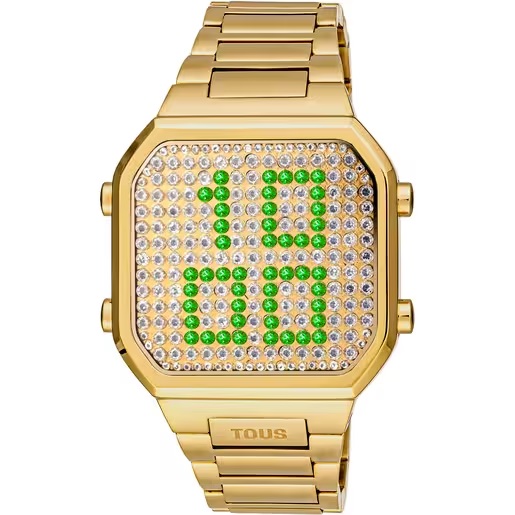 3000130700_00 Reloj digital con brazalete de acero IPG dorado y caja con leds D-BEAR - Imagen 1