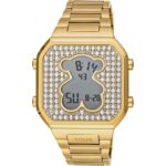 Reloj digital con brazalete de acero IPG dorado y zirconitas D-BEAR