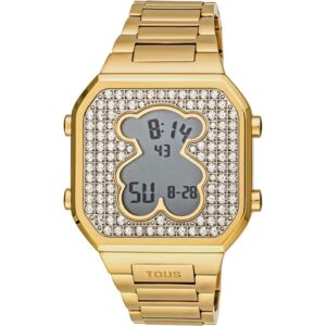 Reloj digital con brazalete de acero IPG dorado y zirconitas D-BEAR