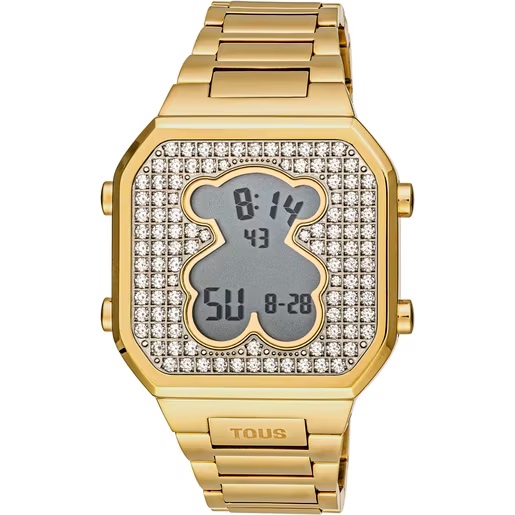 3000130800_00 Reloj digital con brazalete de acero IPG dorado y zirconitas D-BEAR - Imagen 1