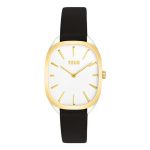Reloj analógico de acero IPG dorado con correa de piel negra Heritage