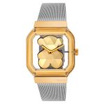 Reloj analógico con brazalete de acero y acero dorado D-Bear Party