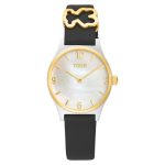 Reloj analógico con brazalete de piel negra, acero dorado y esfera de nácar Epic Icon