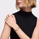 Reloj analógico joya con brazalete cadena de acero dorada Oval Time - Imagen 3