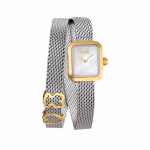Reloj analógico con brazalete de acero con motivo, acero dorado y esfera de nácar ICON TIME EMBRACED